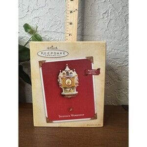Christmas Ornament Hallmark Tick Tock Workshop Pull String Motion Cuckoo Clock